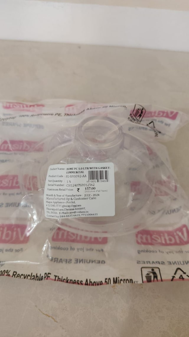 Dome PC 1.0 LTR with Gasket Commercl view 2